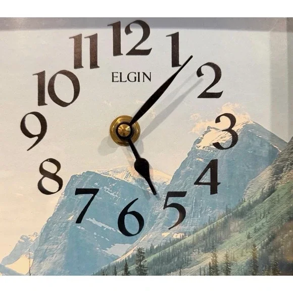 Vintage Elgin Mountain Landscape Wall Clock Takane Quartz Movement Wood Frame